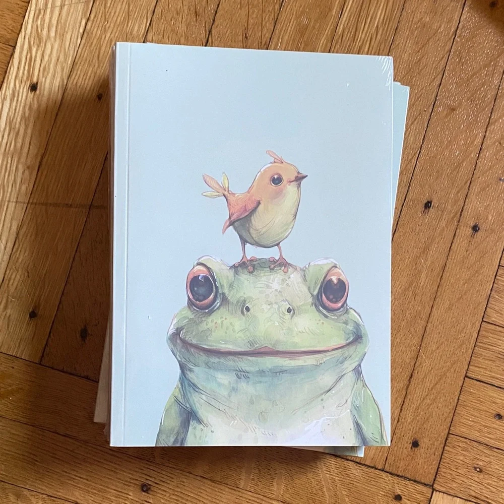 ⚠️ 5/25: Green Frog and Yellow Bird Art Print Notebook